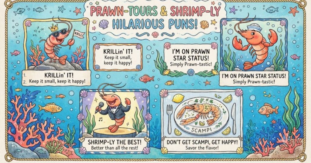 Seafood Puns Featuring Prawns, Shrimp, Krill, and Scampi